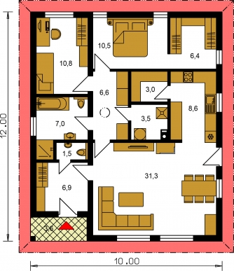 Spiegelverkehrter Entwurf | Grundriss des Erdgeschosses - BUNGALOW 197